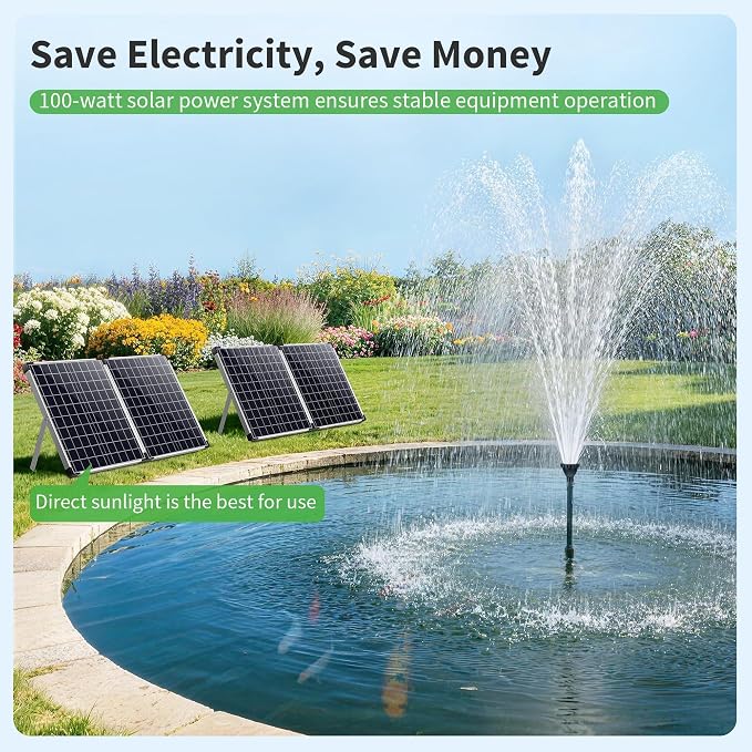 POPOSOAP 100W Solar Fountain Pump and Filter Kit, 1200GPH Solar Powered Pond Filter with 4-Stage Biological Filtration, Solar Pond Pump & Pond Filter Box for Outdoor Koi Pond, Garden, Waterfall P3100