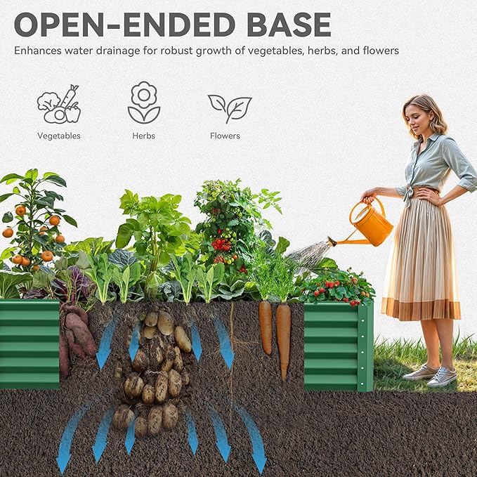 YITAHOME 72x36x18 in Galvanized Raised Garden Bed Kit, Large Metal Planter Box with Gloves & Support Rod, Outdoor Flower Bed for Plants Vegetables, Green