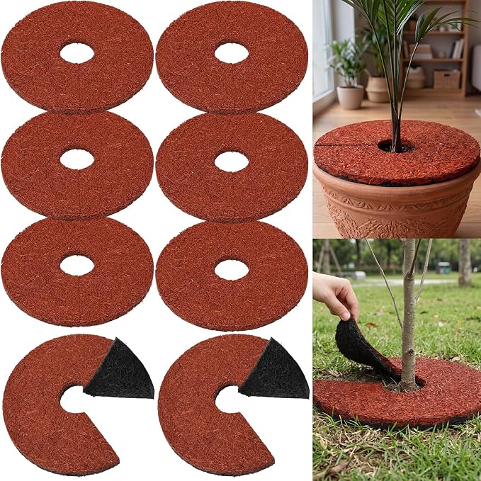 Peryiter 8 Pcs Double Side Rubber Mulch Tree Ring, Heavy Duty Rubber Mulch Mat, Tree Root Protector Mat Reversible Round Root Ring Weed Barrier for Prevent Animal Dig (Red)
