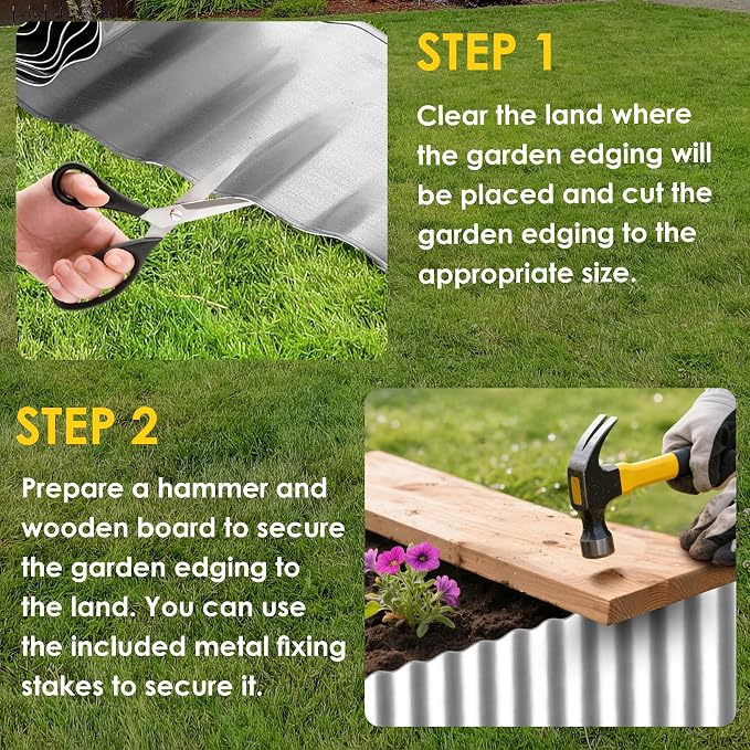 Vehipa Garden Edging Brooder for Landscaping, 10" x 30 Ft Corrugated Landscape Edging, Garden Bed Edging Lawn Edging for Flower Bed, Landscape Border for DIY Lawn, Yard (Silver)