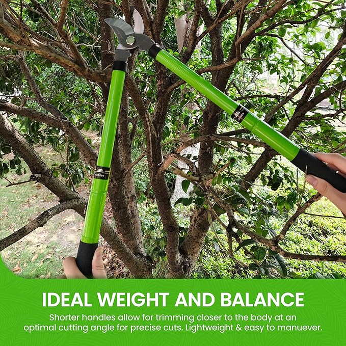 Garden Guru Bypass Loppers Tree Trimmer Clipper w/Telescopic Handle 15–22" - High Carbon Steel Blade Gardening Loppers Pruning Shear - Comfort Grip Handles – Branch Cutter – Cut Thick Branches w Ease