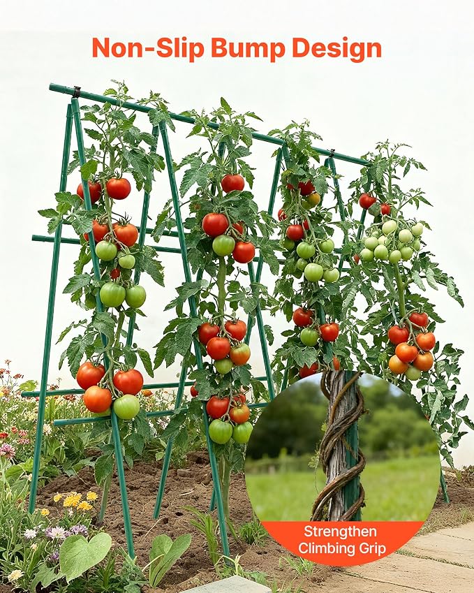 VEVOR Garden Stakes, 50 Pack, 70.87 inch, Plastic Coated Metal Tomato Stakes, Garden Sticks for Plants Support, with Pointed End and Non-Slip Bumps for Growing Climbing Plants, Outdoor Vegetables