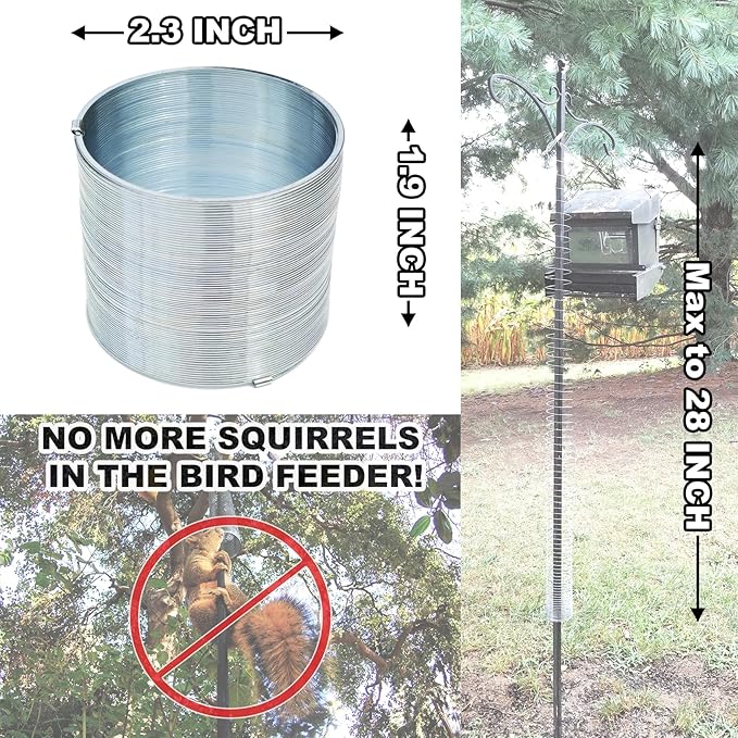 3 Pcs Outdoor Squirrel Baffle - Metal Spring Device, Anti Squirrel Barrier - Spring Coil Guard, Bird Feeder Accessories for Bird Feeder Poles Protect Seed