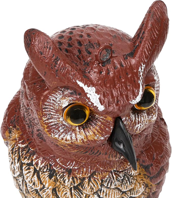 Owl Deterrent 11 Inch – Plastic Fake Decorative Bird Scarecrow Protection, Nature’s Enemy Pest Repellent to Scare Birds Away, Outdoor Garden Yard Protector Statue, Realistic Eyes, Home Halloween Decor