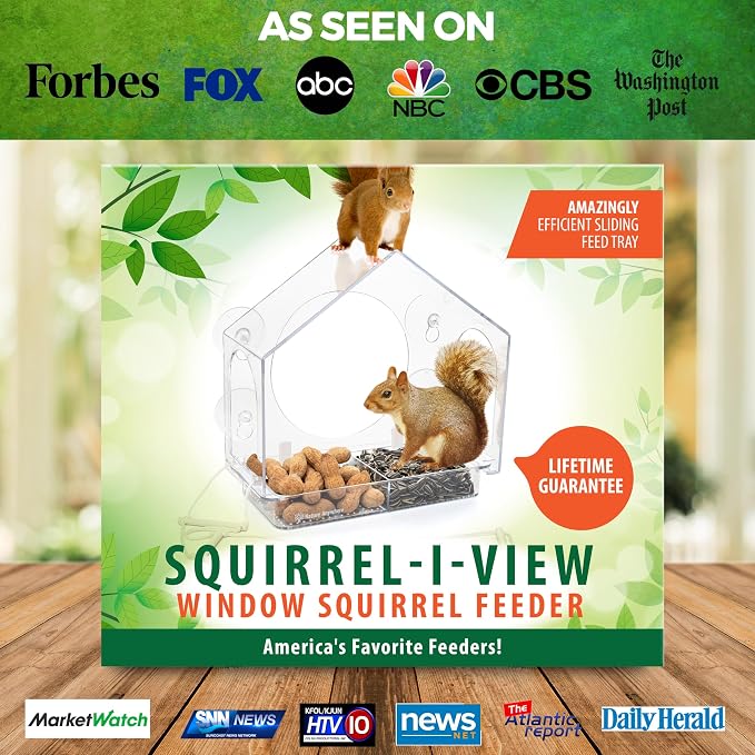 Window Squirrel Feeder - Funny Chipmunk Feeder - Easy to Install, No Assembly Needed - Includes Evergrip 4X Suction Cups - Squirrel Feeders for Outside - Squirrel House