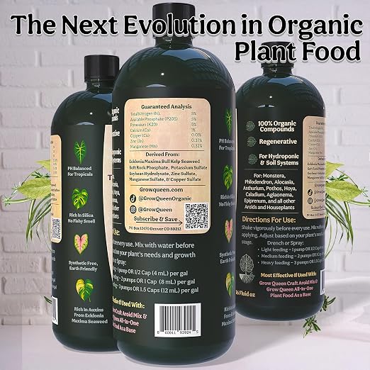 Organic Liquid Indoor Plant Food, Houseplant, Tropical & All-Purpose Indoor Plant Fertilizer, Organic Liquid Fertilizer 5-5-5 with Sea Kelp 32oz Treats 220 Gallons of Water
