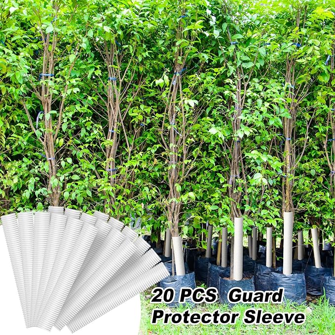 Nuenen 20 Pcs Corrugated Tree Guards, Long 15.75 Inch Diameter 1.96 Inch Pp Tree Trunk Protectors, Tree Bark Protector Tube Wraps for Saplings Plants Seedlings Deer Rabbit Cats Rodents Mowers (White)