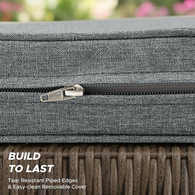 Outdoor Chair Cushions, Water-Resistant & Fade-Resistant, Patio Furniture Square Seat Replacement Chair Pads with Ties, Removable Cover, Non-Slip Bottom, Set of 4, 24 x 24 Inch, Dark Grey
