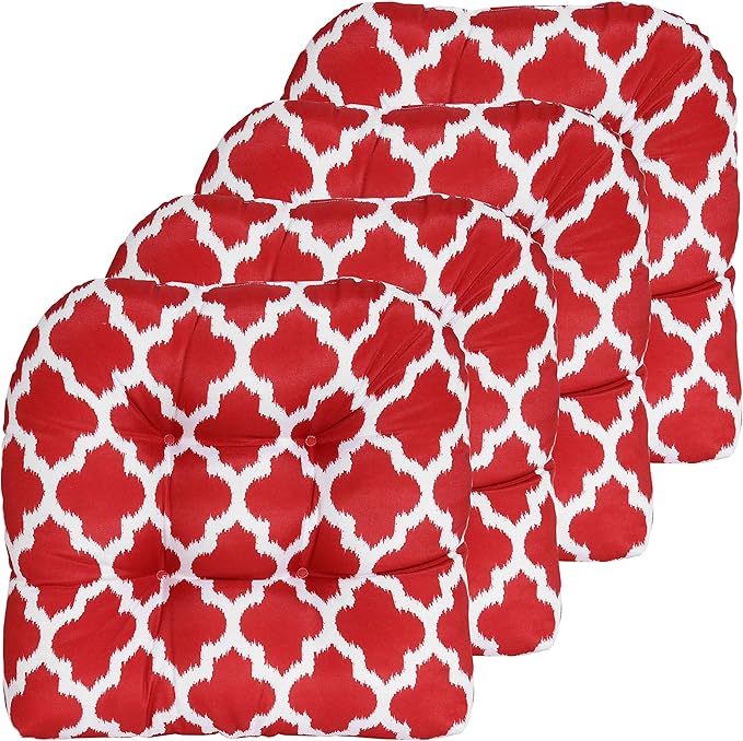 Sweet Home Collection Patio Cushions Outdoor Chair Pads Premium Comfortable Thick Fiber Fill Tufted 19" x 19" Seat Cover, 4 Count (Pack of 1), Tessa Red 12
