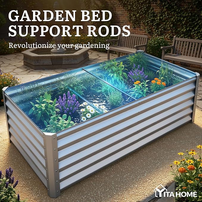 YITAHOME 6x3x3ft Large Raised Garden Bed Kit, Galvanized Metal Planter Box with Gloves, Support Rod, Outdoor Above Ground Planters for Plants Vegetables Flowers, Silver Gray