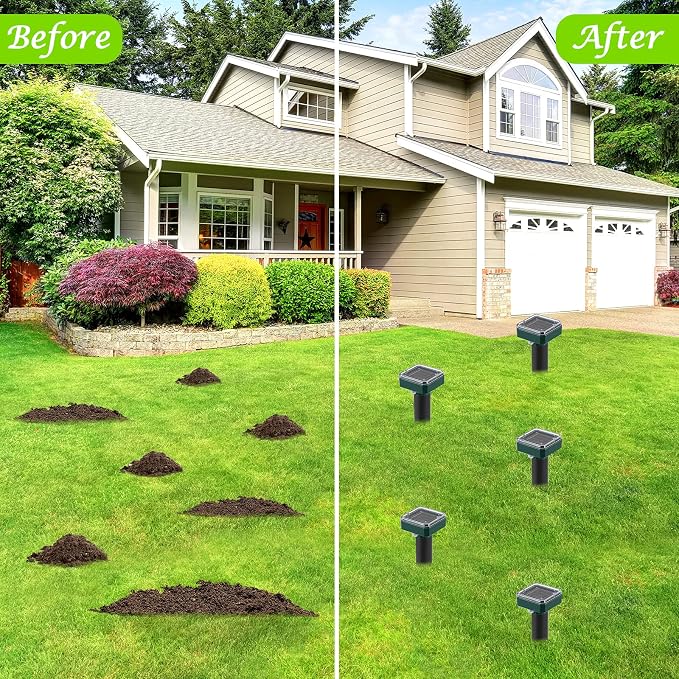 Mole Repellent for Lawns 8 Pack, Solar Powered Mole Repeller Ultrasonic Gopher Repellent, Outdoor Waterproof Vole Vibration Stakes,Sonic Gopher Deterrent Yard for Rodent Groundhog Snake Chipmunk