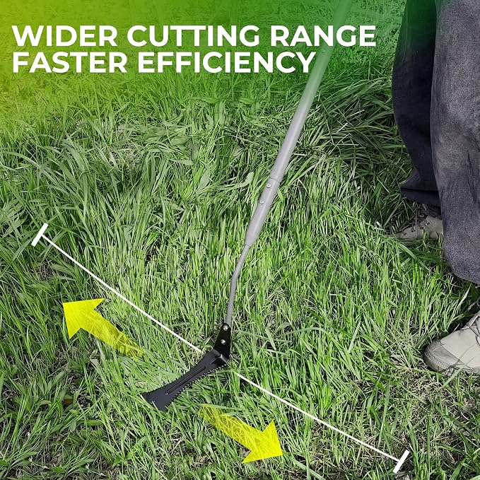 Walensee 48-Inch Grass Whip with Long Handle, Scythe with Double-Edged Serrated Steel Blade, Soft Rubber Grip, Cut Tall Grass and Overgrown Weeds in The Yard, Fields, and Ditches, Black, 1 Pack