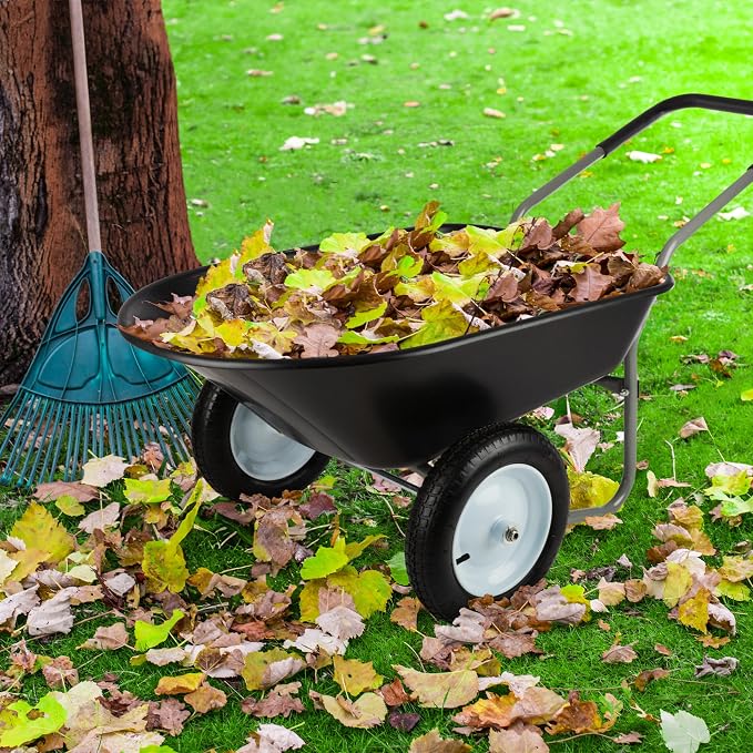 Wheelbarrow - 2-Wheel Garden Cart with 300lb Weight Capacity and Padded Handle - Wheelbarrows for Landscaping and Lawn Care by Pure Garden (Black)