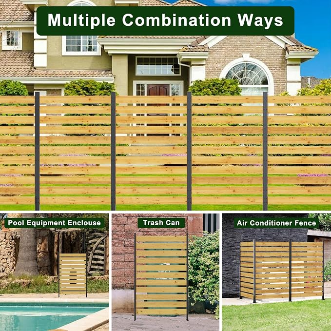 YOPTO 72.8" H x 38.5" W(1 Panel) Wooden Privacy Screen,Outdoor Privacy Walls,Privacy Wood Fence with Anti-Rust Finish,for Pool Equipment Enclosure, Trash Can Enclosures, Air Conditioner,Black+Natural