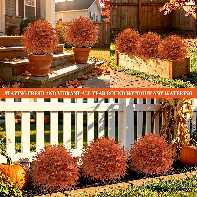 Grooy 2 Pack Artificial Fall Cedar Topiary Trees with Spike | UV Resistant PE Material, Realistic Flush Appearance, Zero Maintenance, Durable Ground Spike, Decor for Indoor&Outdoor
