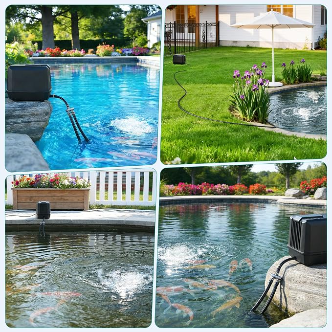 Biling Pond Aerator, Ultra Quiet 43dB 635GPH Pond Air Pump, IP55 Waterproof Septic Aerator for Outdoor Ponds, Koi Ponds, Water Gardens and Septic Tank