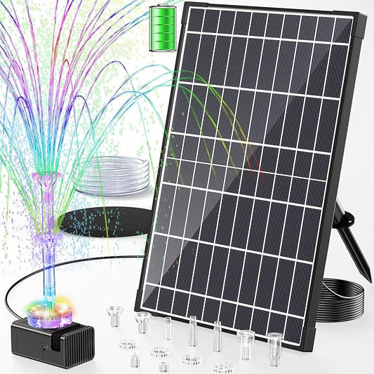 POPOSOAP 12W Solar Fountain Pump with 4200mAh Battery Backup, LED Colorful Lights & Remote Control, Solar Pond Pump for Bird Bath, Fish Tank, Outdoor Garden Water Features P112DL