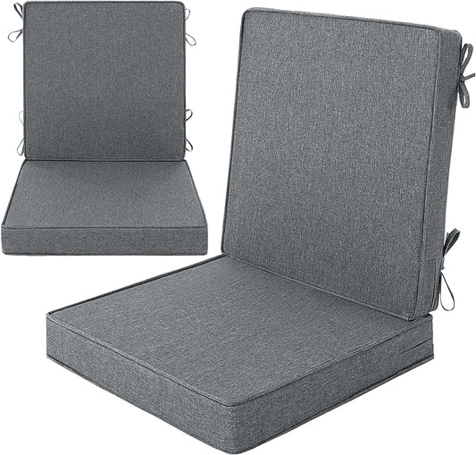 Outdoor Chair Cushions, Water-Resistant & Fade-Resistant, Patio Furniture Lawn Dining Chair Seat Replacement with Mid Back, Ties Zipper, Removable Cover, 18 x 16.5 Inch, Set of 2, Dark Grey