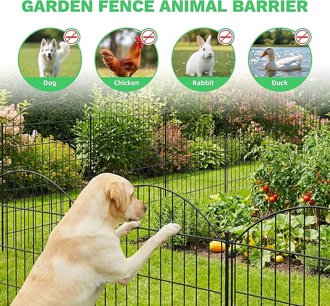 Toolterritary 5 Panels Arched No Dig Decorative Garden Fence with Gate, 40in(H) x 12.5ft(L) Dog Fence Outdoor for Yard, Rustproof Metal Garden Fence Animal Barrier for Dogs, Rabbits & Patio
