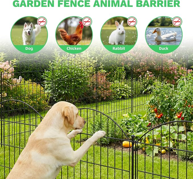 Toolterritary 10 Panels Arched No Dig Decorative Garden Fence, 48in(H) x 25.0ft(L) Dog Fence Outdoor for Yard, Rustproof Metal Garden Fence Animal Barrier for Dogs, Rabbits, Patio & Flower Bed