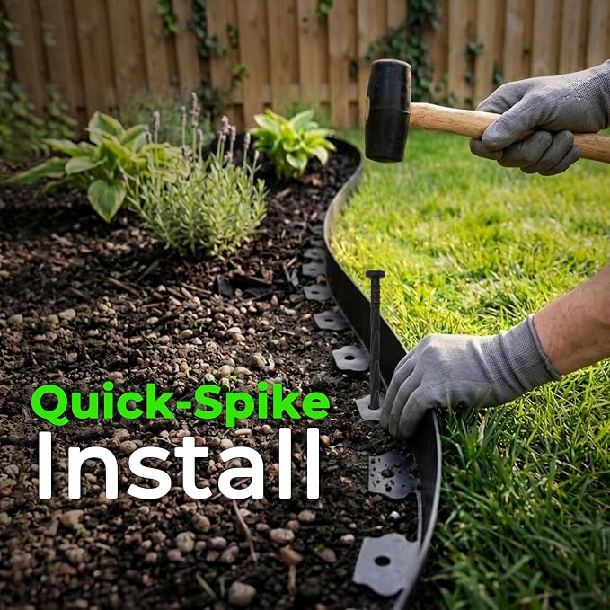 Gardzen 1.5" x 40' Landscape Edging Kit, Garden Edging Coil Comes with 40 Pcs Spikes, No Dig Lawn Border Design