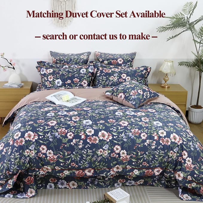 FADFAY Sheets Set Twin Vintage Dark Blue Floral Bedding Shabby Peony Floral Sheets Navy French Country Farmhouse Bedding 800 Thread Count 100% Egyptian Cotton Deep Pocket Fitted Sheet 4Pcs, Twin Size