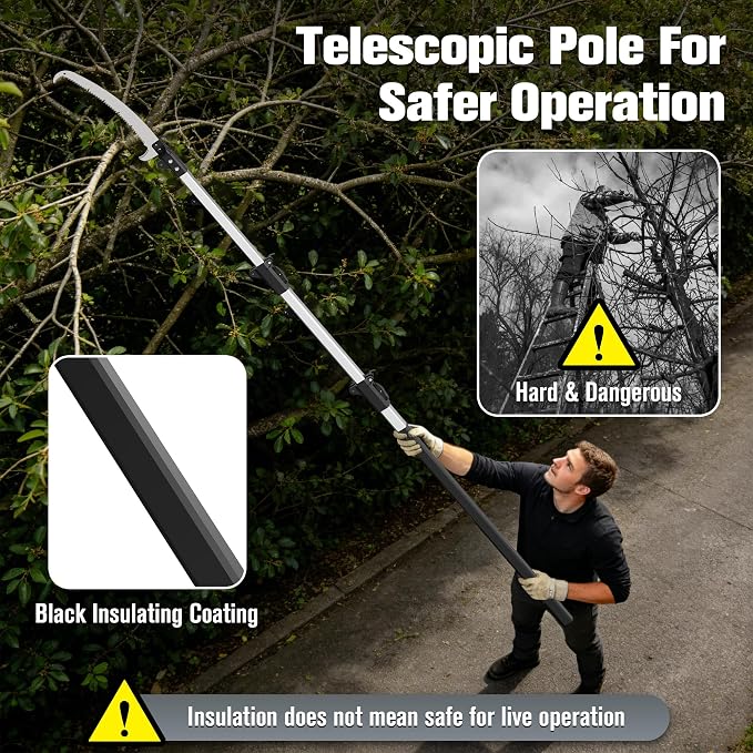 20FT Pole Saw for Tree Trimming, Extendable Tree Pruner with Double Hook Saw and 4-12FT Telescopic Pole, Manual Pole Saw for High Branches, Pruning Branch Cutter for Yard, Garden, Patios