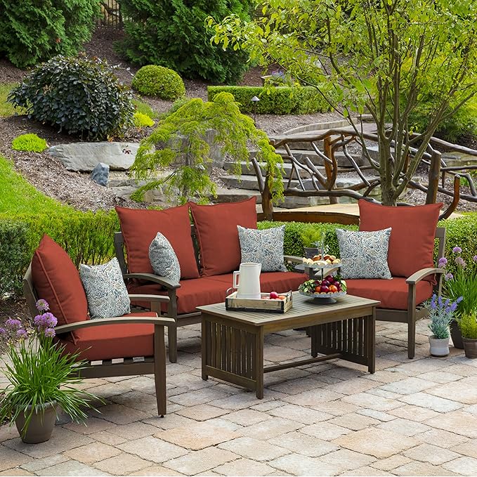 Arden Olefin Outdoor Foam Deep Seat Cushion Set (4-Pack), 24x24, Premium High-Density Foam, Never Flattens, Weather-Proof for Patio Chair Sofa Couch, Sedona Woven Texture