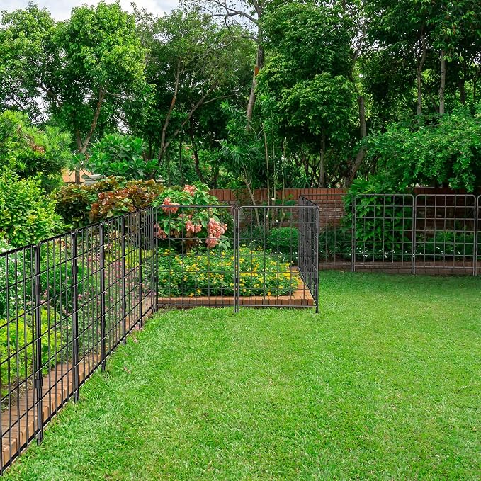 Decorative Garden Fence 19 Pack, 24in(H) x 20ft(L) Animal Barrier Fence, Rustproof Metal Fencing for Yard, Dog Rabbits Wire Section Garden Edging Border for Yard Patio Garden, Grid