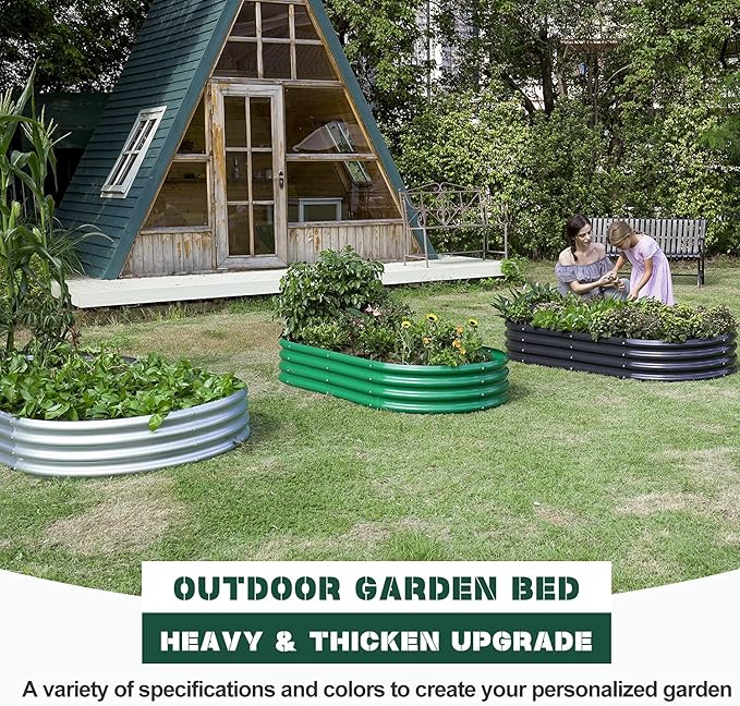 Land Guard Galvanized Raised Garden Bed Kit, Galvanized Planter Raised Garden Boxes Outdoor, Oval Large Metal Raised Garden Beds for Vegetables 4 x 2 x 1ft(1pcs) (Blue)…
