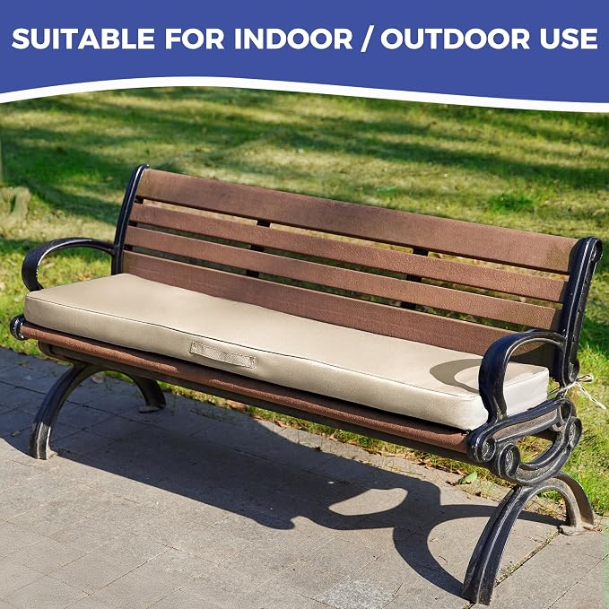 IPYNBAP Outdoor Bench Cushions for Outdoor Furniture, 45x18x3 Inch, Waterproof Bench Pillow, Fade Resistant Long Bench Seat Pads for Garden, Indoor, Porch Swing, Beige