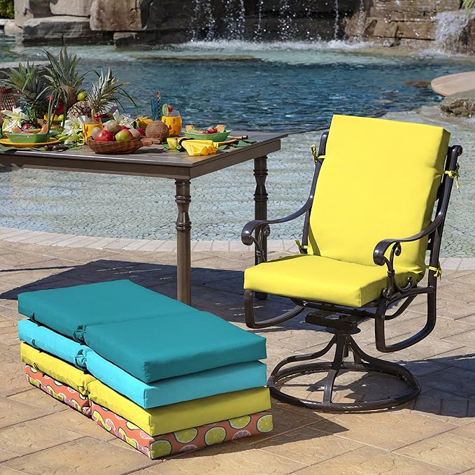 Arden 2-Pack Outdoor Patio Dining Chair Cushion, 20x44, Rain-Proof Seat Pad, Fade-Resistant Outdoor Cushion Lemon Yellow Leala