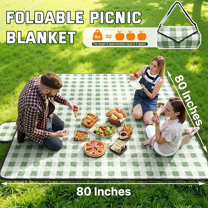TigeJoy Small Picnic Blanket Waterproof 60x60, 5-Layer Thick Beach Blanket Sandproof, Gingham Picnic Blanket Outdoor Picnic Mat for Beach, Park, Grass, Travel, Hiking, Camping Essentials