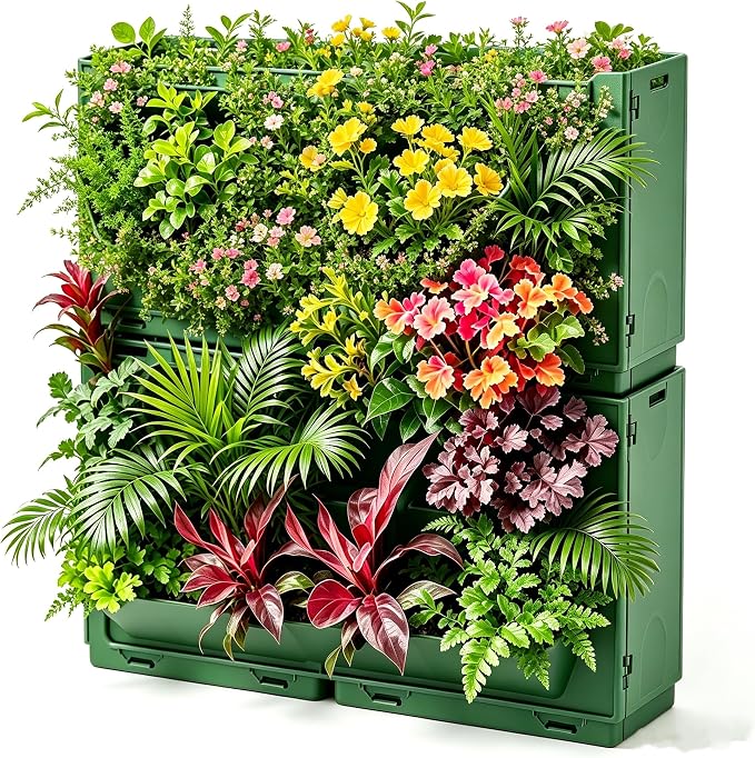 Vertical Wall Planter for Indoor Plants, Living Wall Planter System with 4 Stackable Pots, Wall Mounted Hanging Planter, Ventilation Design for Herbs, Succulents, Flowers,(4Pots)