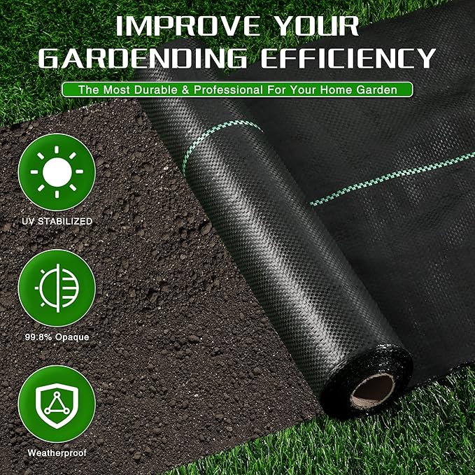 Weed Barrier Landscape Fabric Heavy Duty, 2.6FT x 50FT Thicken Garden Fabric Weed Mats, Weed Control Garden Cloth, Woven Geotextile Fabric for Garden Beds, Underlayment, Commercial Driveway