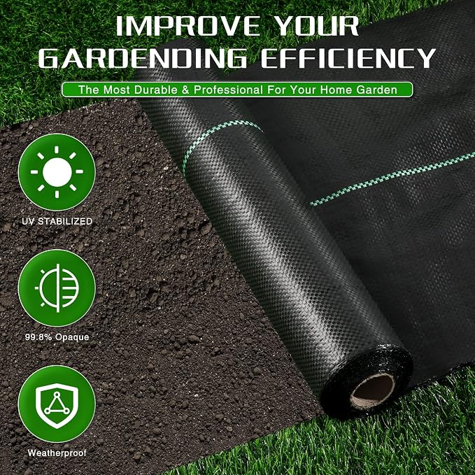 Weed Barrier Landscape Fabric Heavy Duty, 1.3FT x 100FT Thicken Garden Fabric Weed Mats, Weed Control Garden Cloth, Woven Geotextile Fabric for Garden Beds, Underlayment, Commercial Driveway
