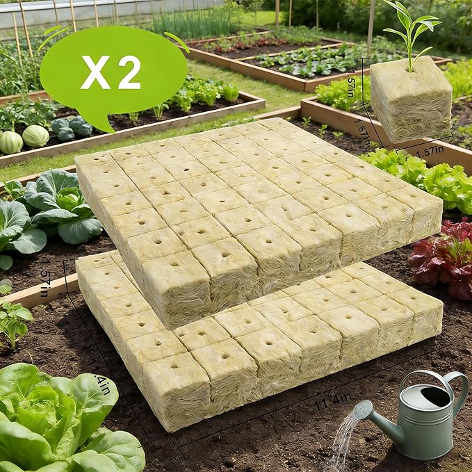 1.5 Inch Rockwool Cubes for Hydroponics Seed Starter,(2 pcs, 98 Plugs in Total) Rock Wool Planting Cubes Hydroponic Garden Grow Plugs for Soilless Cultivation Plants Cutting Germination Clone