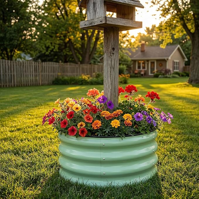 SnugNiture 2x2x1ft Round Galvanized Raised Garden Bed Kit Outdoor, Metal Planter Box for Planting Plants Vegetables, Green