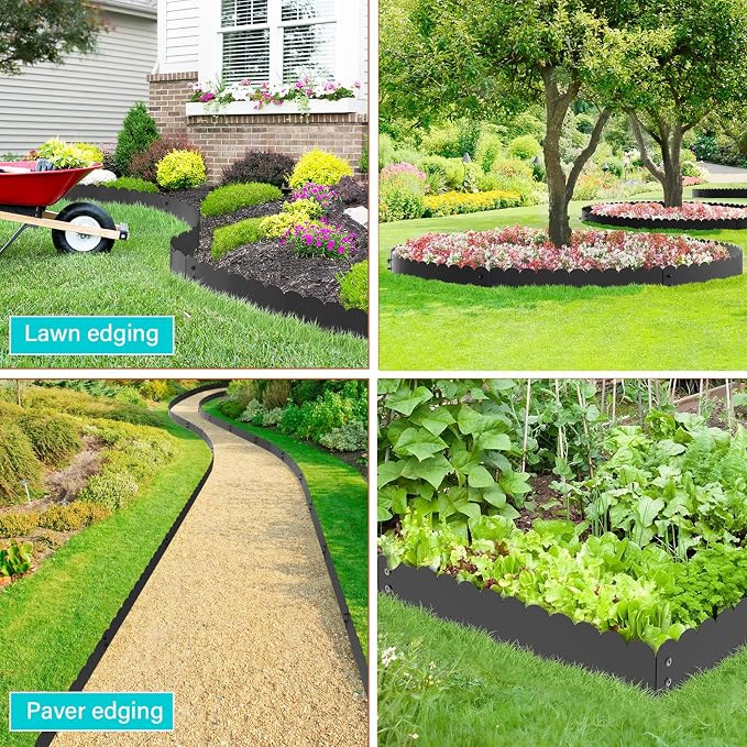 Steel Landscape Edging 20FT Kit – Metal Garden Edging with Scalloped Design, 8 Inch Galvanized Lawn Edging for Flower Bed Borders & Garden Border Edging