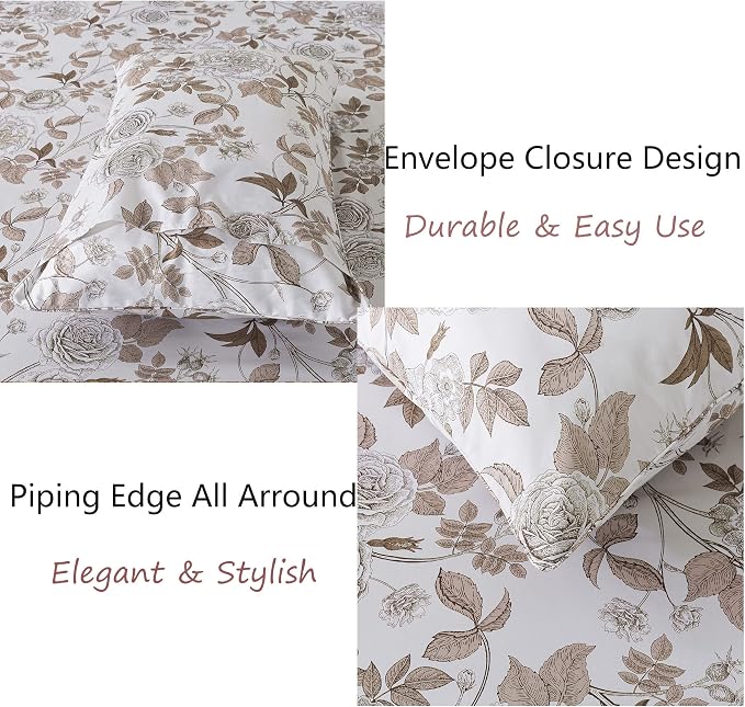 FADFAY Sheets Set Twin Vintage White and Brown Floral Bedding Elegant Peony Sheets Set Shabby Rose Farmhouse Bedding 100% Egyptian Cotton 800 Thread Count Deep Pocket Fitted Sheet 4Pcs, Twin Size