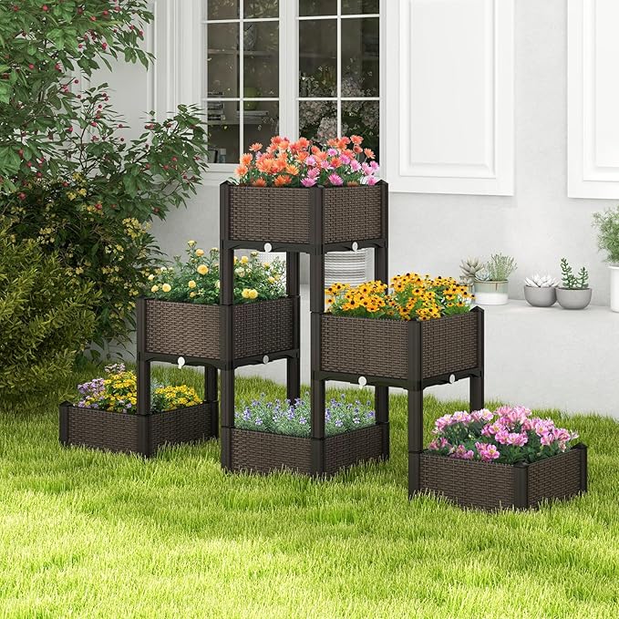 HAPPYGRILL Outdoor Raised Garden Bed, 6 Raised Planter Box with Removable Legs & Brackets, Self-Watering System, Drainage Holes, Raised Beds for Gardening, Vegetables, Fruits, Flowers, Herbs