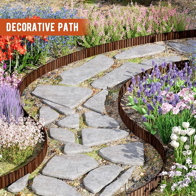GHWIE Wood Garden Edging Border Fence, 7.9" Height Wooden Decorative Landscape Edging for Yard, Patio, Path, Flower Bed Barriers and Landscape Fencing,2PCS