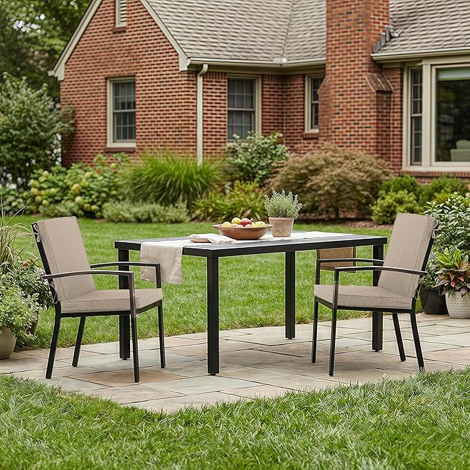 Outdoor Chair Cushions, Water-Resistant & Fade-Resistant, Patio Furniture Lawn Dining Chair Seat Replacement with Mid Back, Ties Zipper, Removable Cover, 18 x 16.5 Inch, Set of 1, Natural