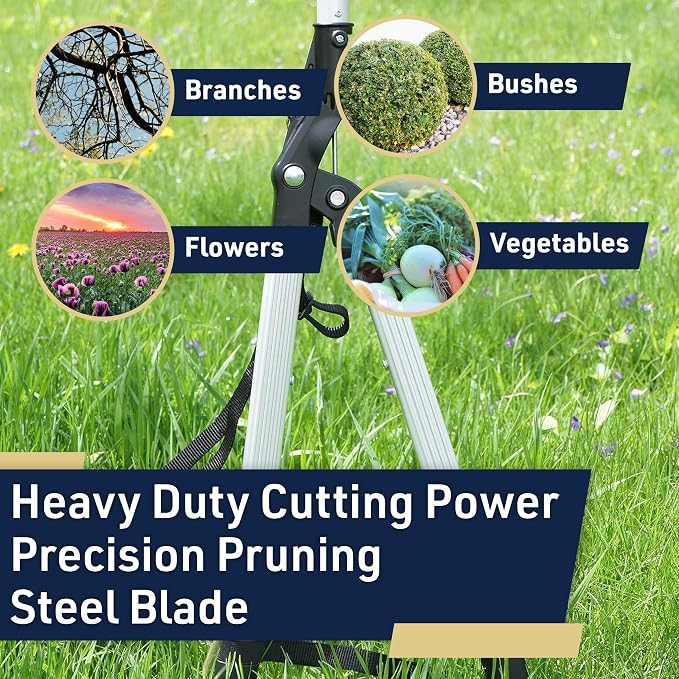 Tree Trimmer Pruning Shears - 59” Long Reach Pruner with Rotating Head and Sharp Bypass Loppers - Tree Branch Cutter for Branches Up to 1-3/8” - Lightweight Aluminum Pruners by Kings County Tools