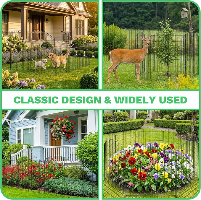 Toolterritary 10 Panels Arched No Dig Decorative Garden Fence, 40in(H) x 25ft(L) Dog Fence Outdoor for Yard, Rustproof Metal Garden Fence Animal Barrier for Dogs, Rabbits, Patio & Flower Bed