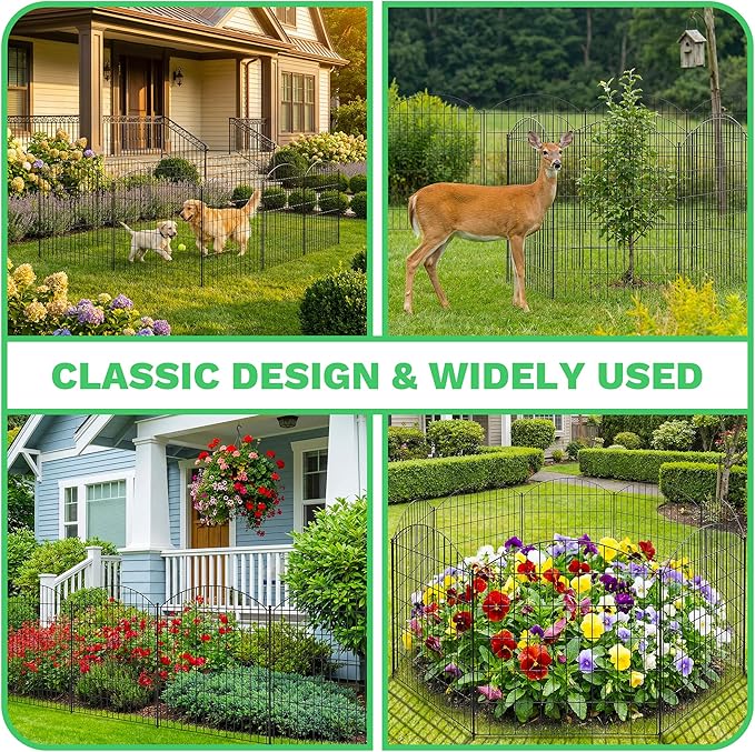 Toolterritary 15 Panels Arched No Dig Decorative Garden Fence with Gate, 40in(H) x 37.5ft(L) Dog Fence Outdoor for Yard, Rustproof Metal Garden Fence Animal Barrier for Dogs, Rabbits & Patio