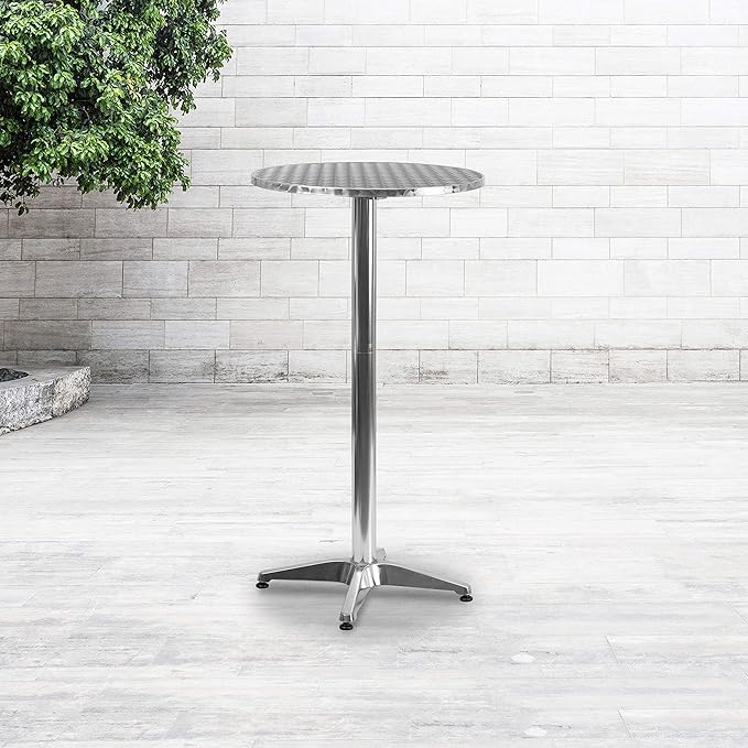 Flash Furniture 23.25" Round Aluminum Indoor/Outdoor Bar Height Table with Flip-Up Top, Heavy-Duty Aluminum Flip-Up Top Cocktail Table, Silver