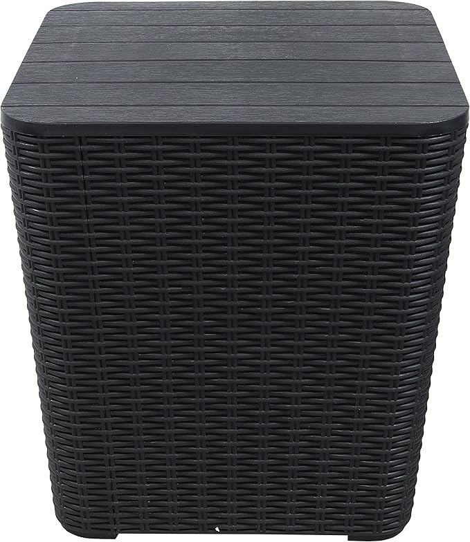 Sunnydaze 11.5-Gallon Outdoor Deck Box - Weather-Resistant Side Table with Storage for Cushions, Garden Tools, Pool Supplies - Phantom Gray - Faux Rattan