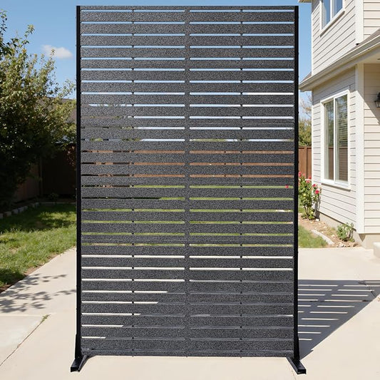 Privacy Screen Outdoor 72" Hx47 W Freestanding Privacy Panel with Stand, HDPE Decorative Privacy Fence with Sandblasting Louver Pattern, Patio Divider Screen, Privacy Screens for Outside