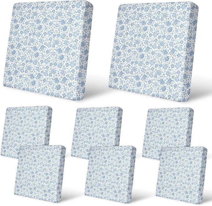 pickyNproud 8Pcs Patio Cushion Covers Stretch Outdoor Couch Cushions Slipcovers Replacement Washable Furniture Protector with Elastic Bottom Sofa Chair Seat Cover, Light Blue